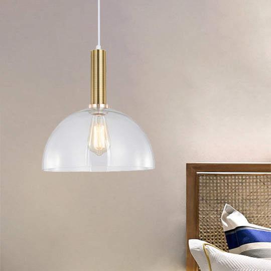 Industrial Brass Orb Pendant Light, Clear Glass Dome Ceiling Fixture with Single Bulb