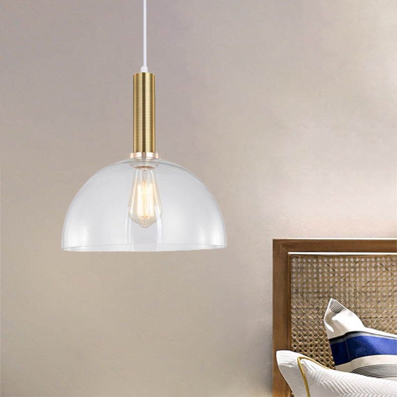 Industrial Brass Pendant Light With Clear Glass Shade Single-Bulb Orb/Barn/Dome Design