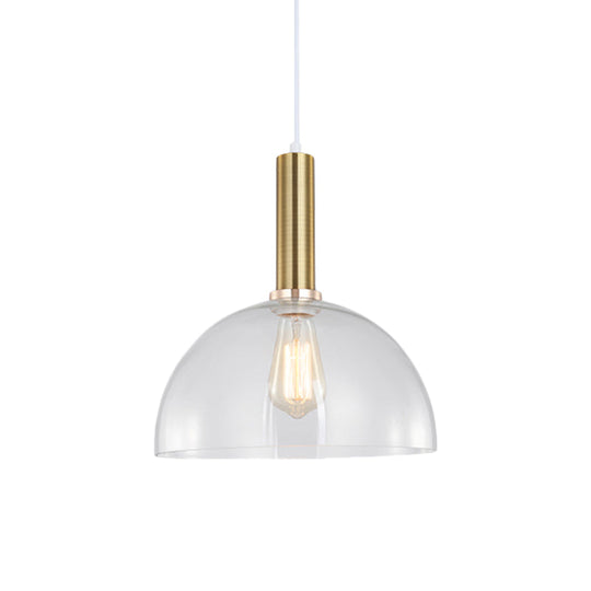 Industrial Brass Pendant Light With Clear Glass Shade Single-Bulb Orb/Barn/Dome Design