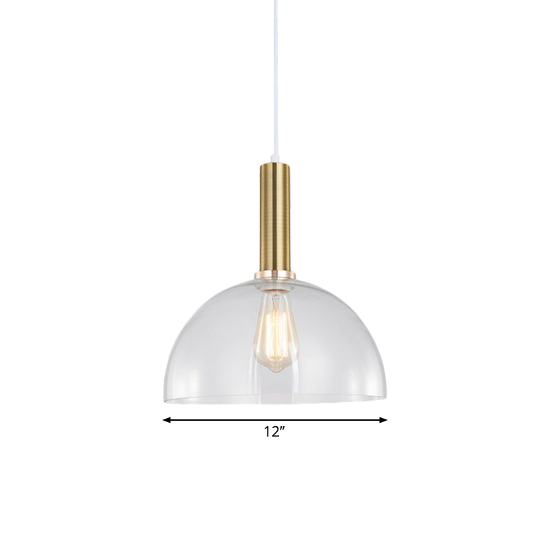 Industrial Brass Pendant Light With Clear Glass Shade Single-Bulb Orb/Barn/Dome Design