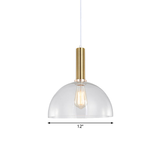 Industrial Brass Pendant Light With Clear Glass Shade Single-Bulb Orb/Barn/Dome Design