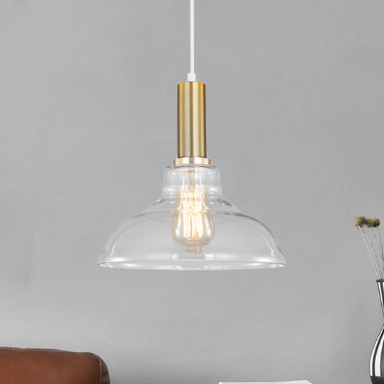 Industrial Brass Orb Pendant Light, Clear Glass Dome Ceiling Fixture with Single Bulb