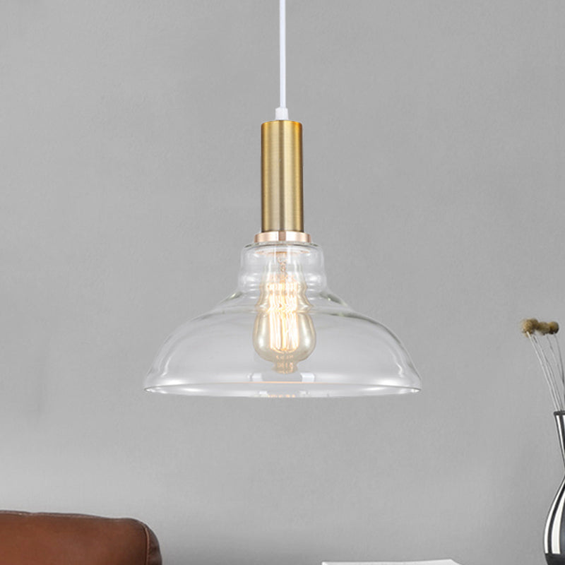 Industrial Brass Pendant Light With Clear Glass Shade Single-Bulb Orb/Barn/Dome Design Gold / Barn