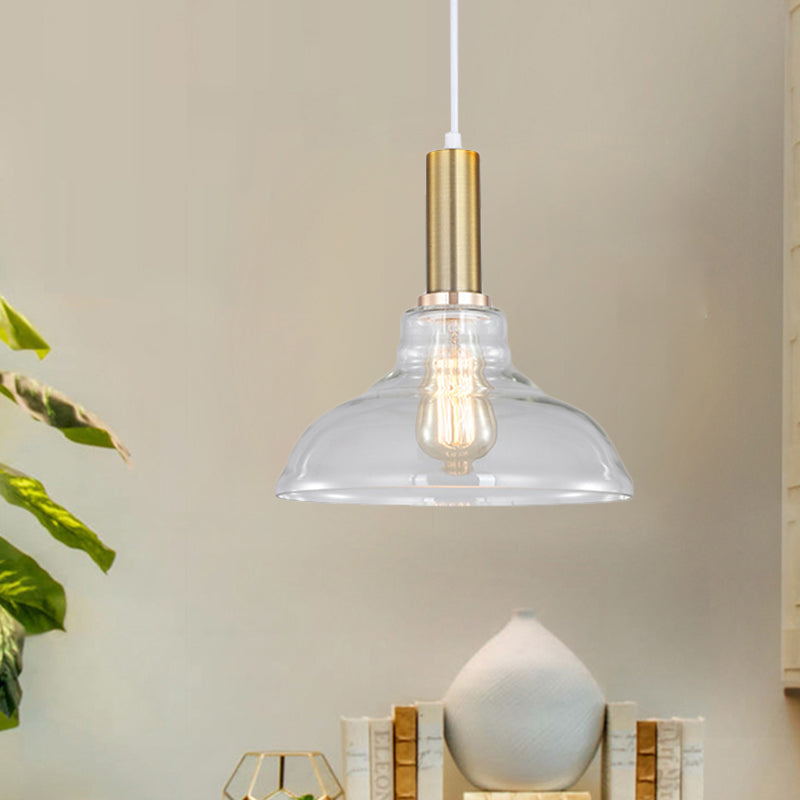 Industrial Brass Pendant Light With Clear Glass Shade Single-Bulb Orb/Barn/Dome Design