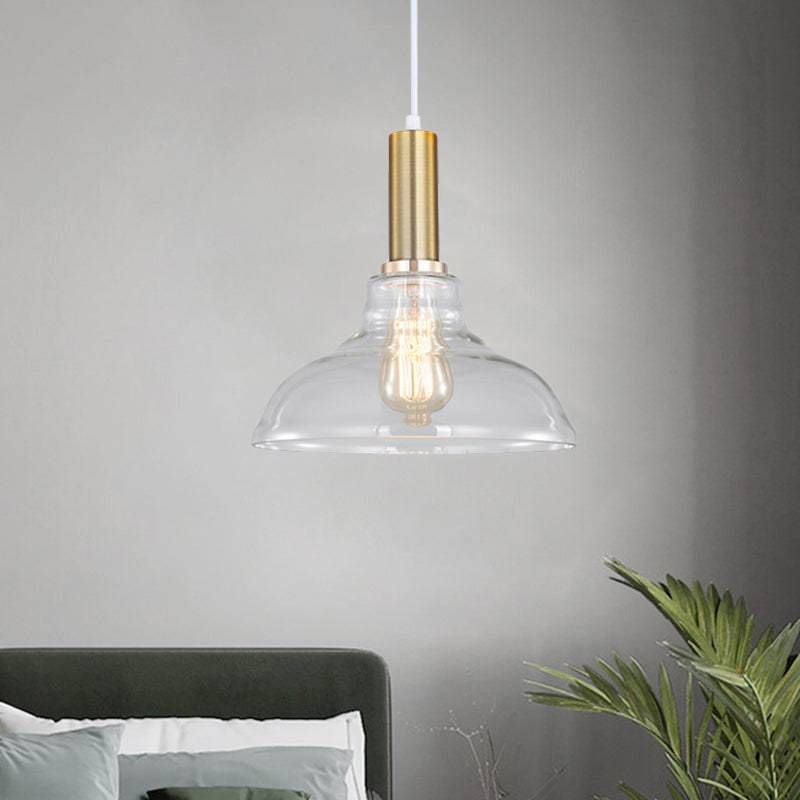 Industrial Brass Pendant Light With Clear Glass Shade Single-Bulb Orb/Barn/Dome Design