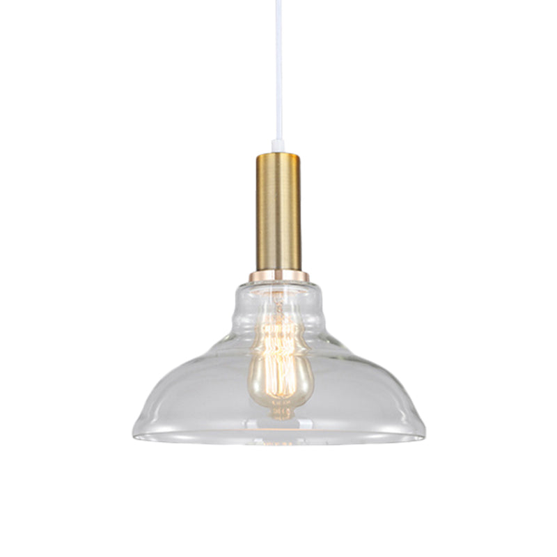 Industrial Brass Pendant Light With Clear Glass Shade Single-Bulb Orb/Barn/Dome Design