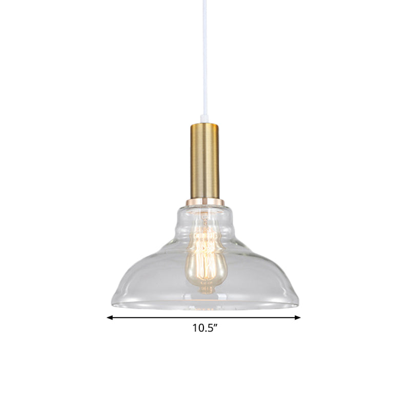 Industrial Brass Pendant Light With Clear Glass Shade Single-Bulb Orb/Barn/Dome Design