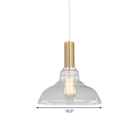 Industrial Brass Pendant Light With Clear Glass Shade Single-Bulb Orb/Barn/Dome Design