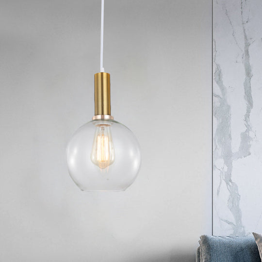 Industrial Brass Pendant Light With Clear Glass Shade Single-Bulb Orb/Barn/Dome Design Gold / Globe