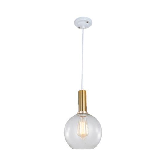 Industrial Brass Orb Pendant Light, Clear Glass Dome Ceiling Fixture with Single Bulb