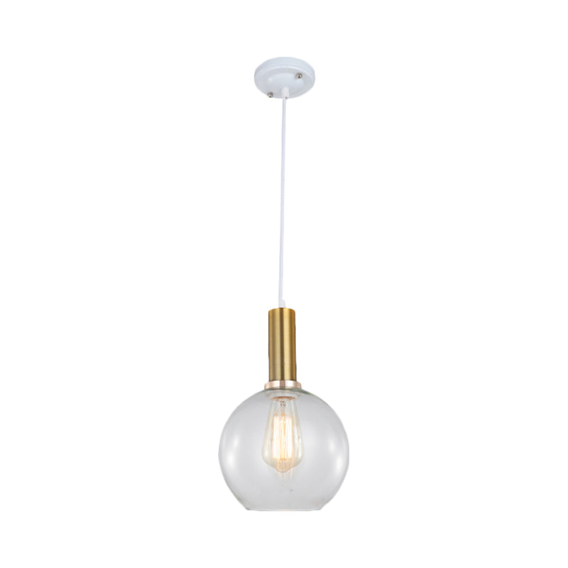 Industrial Brass Pendant Light With Clear Glass Shade Single-Bulb Orb/Barn/Dome Design