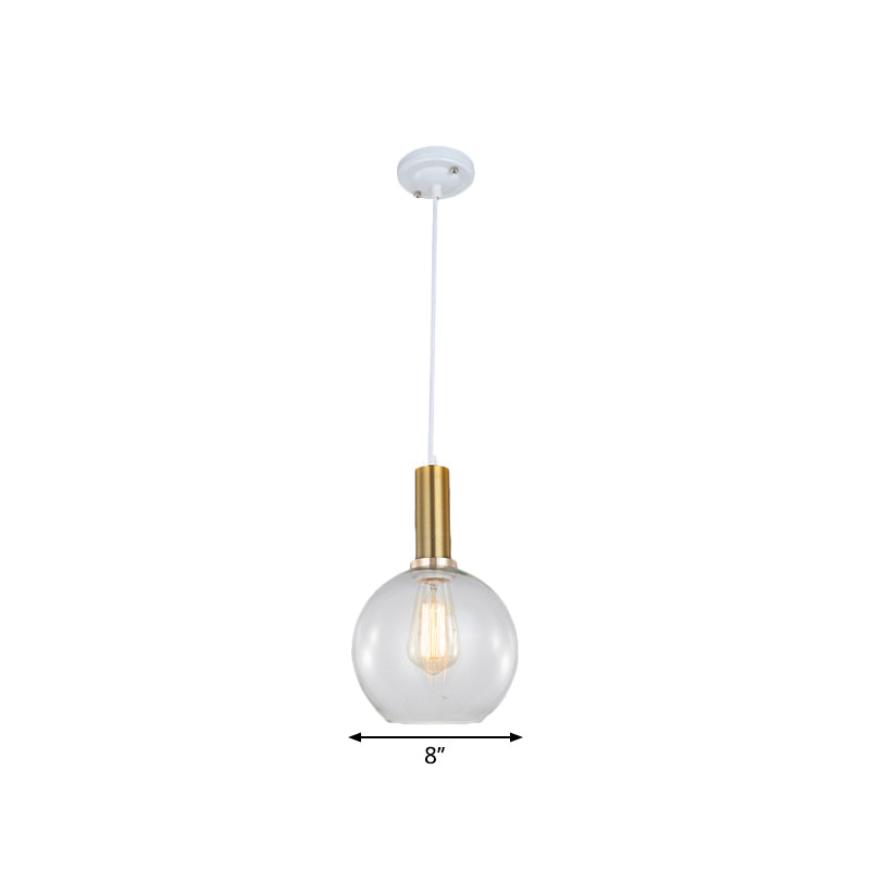 Industrial Brass Pendant Light With Clear Glass Shade Single-Bulb Orb/Barn/Dome Design