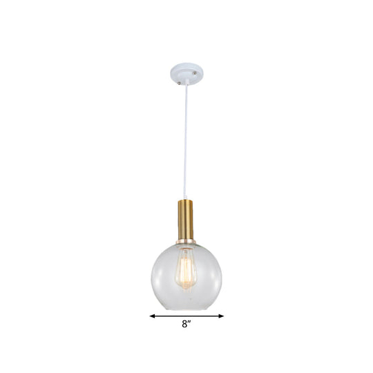 Industrial Brass Pendant Light With Clear Glass Shade Single-Bulb Orb/Barn/Dome Design