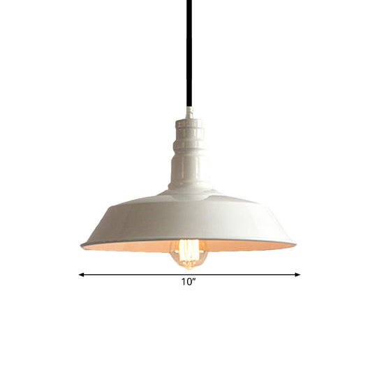 Stylish Vintage Metal Hanging Light Fixture for Barn Dining Table - 1 Bulb White Ceiling Lamp - 10"/14" Diameter