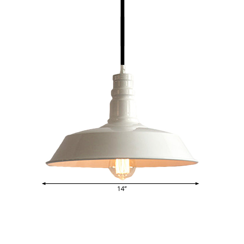 Stylish Vintage Metal Hanging Light Fixture for Barn Dining Table - 1 Bulb White Ceiling Lamp - 10"/14" Diameter