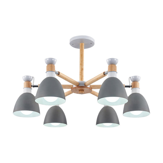 Metal Macaron Chandelier For Kids Bedroom - 6-Light Bowl Shade Ceiling Light