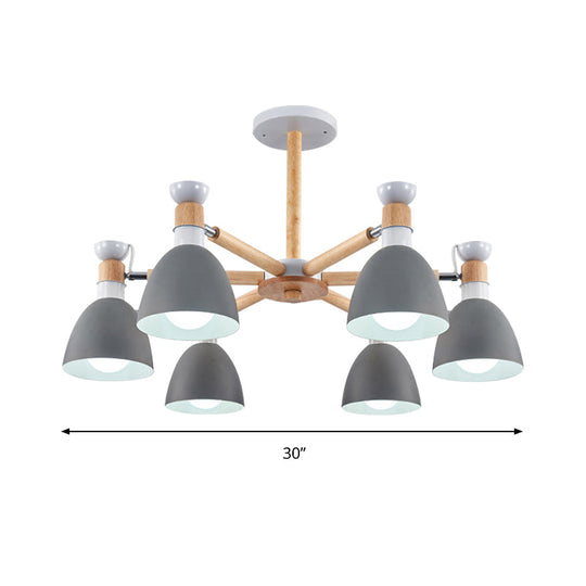 Metal Macaron Chandelier For Kids Bedroom - 6-Light Bowl Shade Ceiling Light