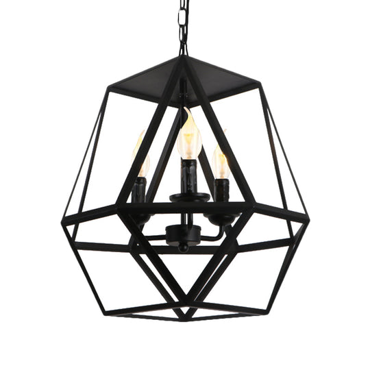 Barrel/Birdcage Chandelier Lighting - Vintage Style Pendant Light - 3 Lights - Black Metallic - Over Table