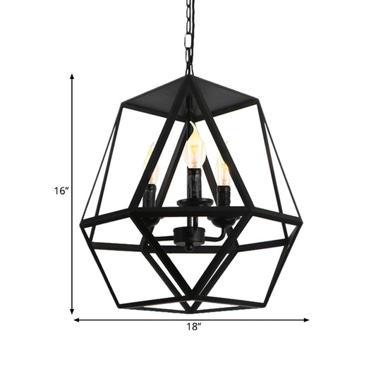 Barrel/Birdcage Chandelier Lighting - Vintage Style Pendant Light - 3 Lights - Black Metallic - Over Table