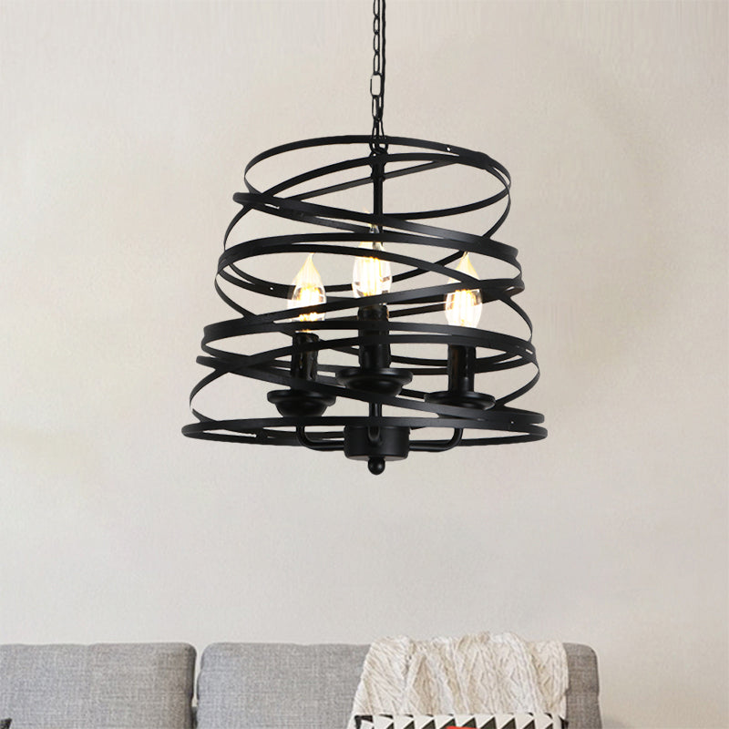 Vintage Black Barrel/Birdcage Chandelier Pendant Light With Wire Guard - 3 Lights For Table / Barrel