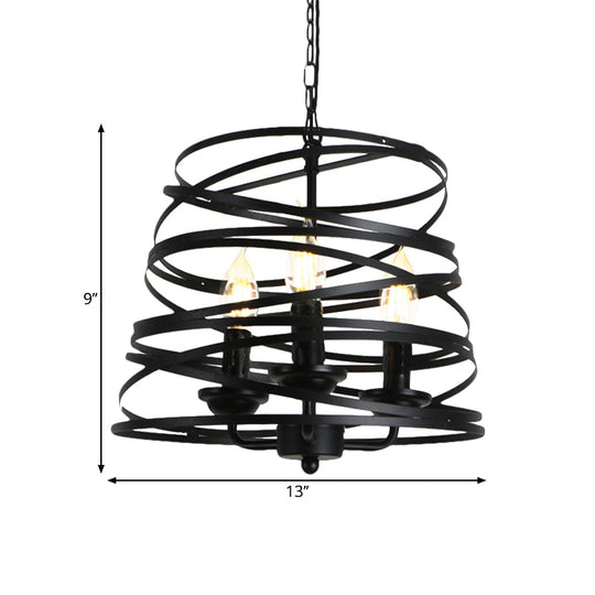 Barrel/Birdcage Chandelier Lighting - Vintage Style Pendant Light - 3 Lights - Black Metallic - Over Table