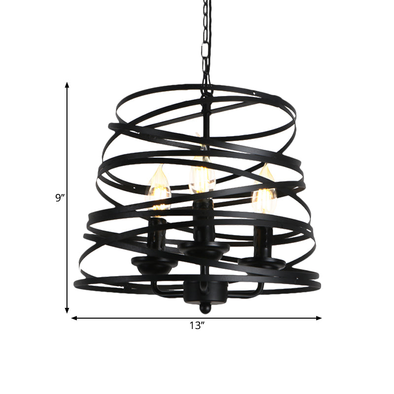 Vintage Black Barrel/Birdcage Chandelier Pendant Light With Wire Guard - 3 Lights For Table