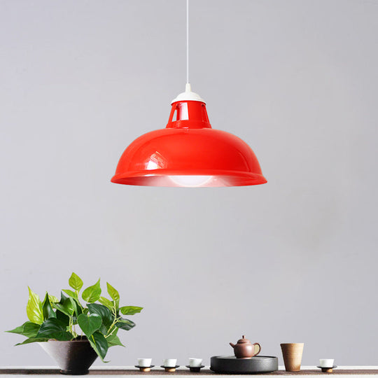 Industrial Acrylic Red Bowl Hanging Light Fixture - Modern 1-Light Bedroom Suspended Lamp