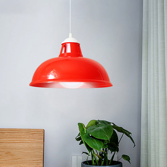 Industrial Acrylic Red Bowl Hanging Light Fixture - Modern 1-Light Bedroom Suspended Lamp