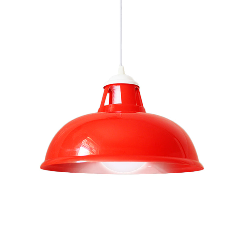 Industrial Acrylic Red Bowl Hanging Light Fixture - Modern 1-Light Bedroom Suspended Lamp