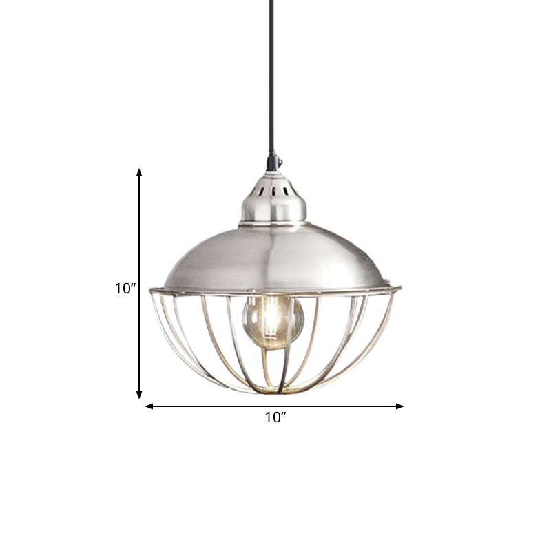 Vintage Style Metal Bowl Cage Pendant Light - Silver 1 Light Ceiling Fixture for Dining Room