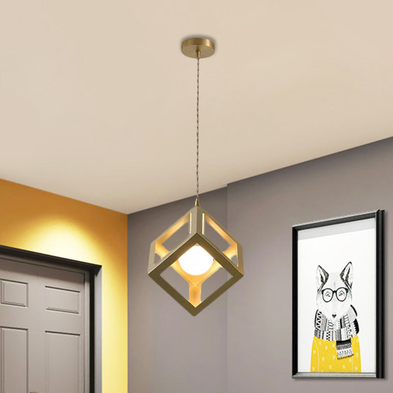 Industrial Metal Pendant Lighting With Gold Finish And Wire Frame For Dining Room Or Ambient /