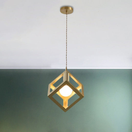 Industrial Metal Pendant Lighting With Gold Finish And Wire Frame For Dining Room Or Ambient