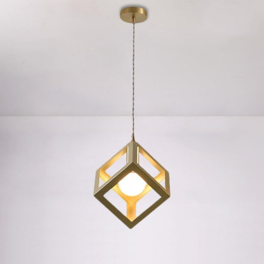 Industrial Metal Pendant Lighting With Gold Finish And Wire Frame For Dining Room Or Ambient