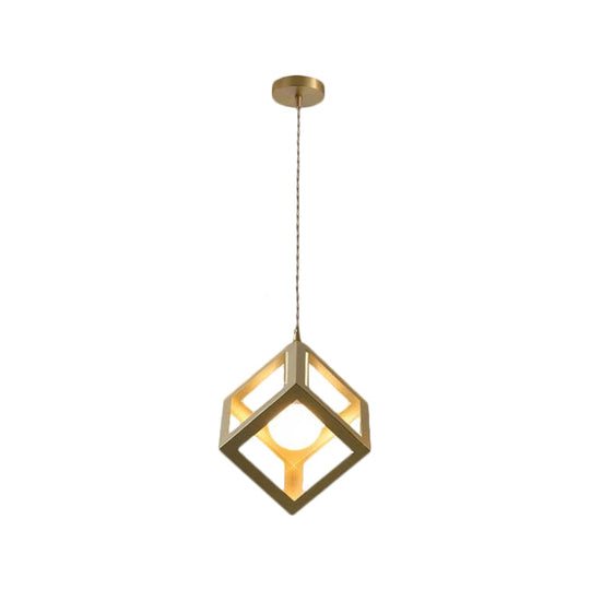 Industrial Metal Pendant Lighting With Gold Finish And Wire Frame For Dining Room Or Ambient