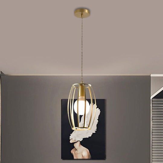 Industrial Metal Pendant Lighting with Gold Finish and Wire Frame for Dining Room - 1 Head Square/Triangle Design