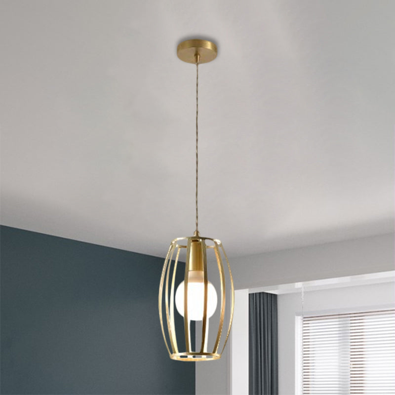 Industrial Metal Pendant Lighting with Gold Finish and Wire Frame for Dining Room - 1 Head Square/Triangle Design