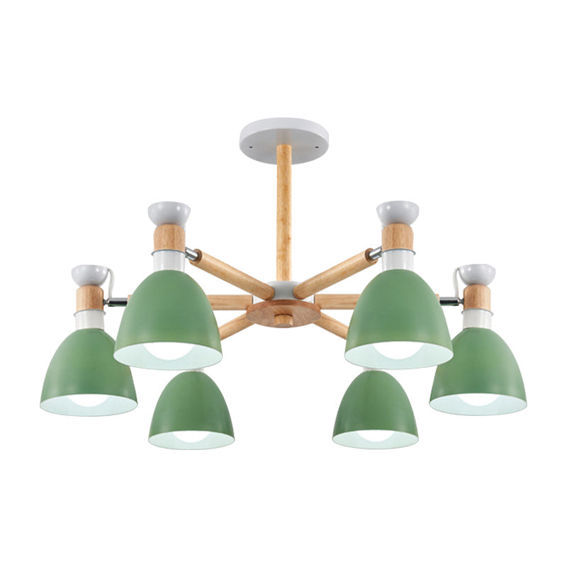 Metal Macaron Chandelier For Kids Bedroom - 6-Light Bowl Shade Ceiling Light