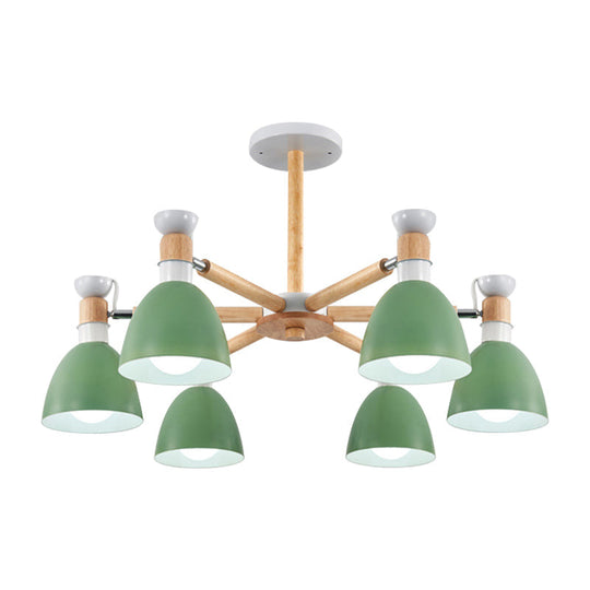 Metal Macaron Chandelier For Kids Bedroom - 6-Light Bowl Shade Ceiling Light