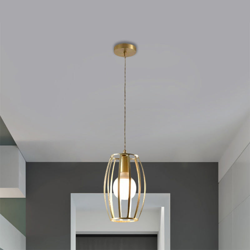 Industrial Metal Pendant Lighting With Gold Finish And Wire Frame For Dining Room Or Ambient