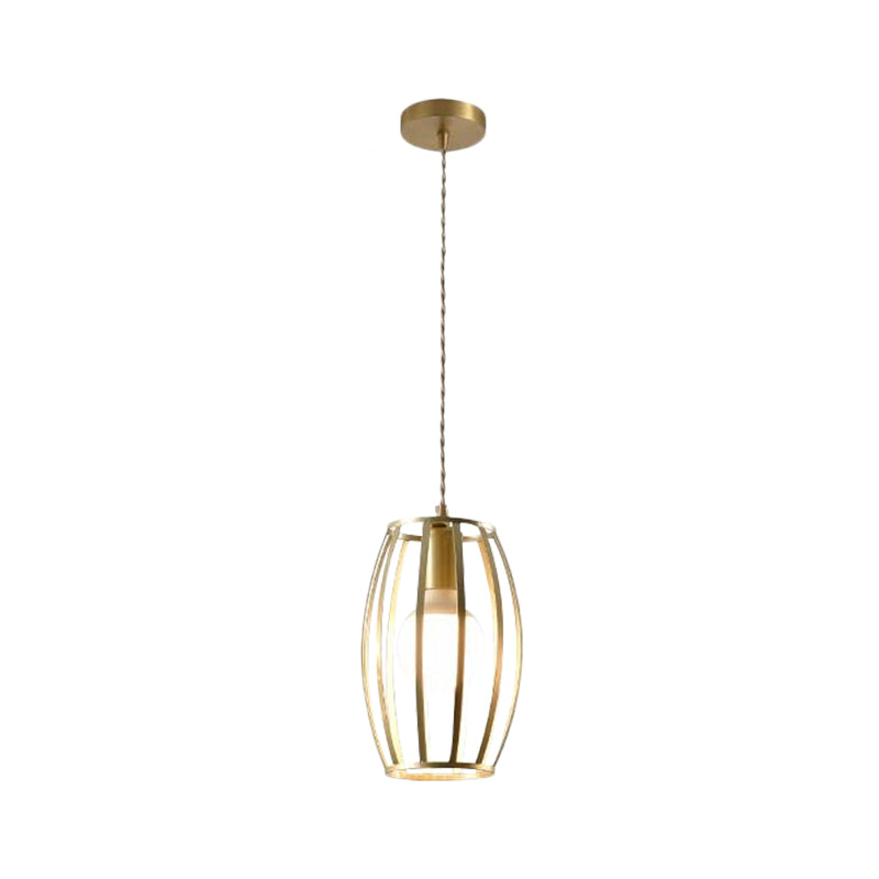 Industrial Metal Pendant Lighting With Gold Finish And Wire Frame For Dining Room Or Ambient