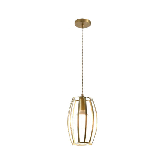 Industrial Metal Pendant Lighting with Gold Finish and Wire Frame for Dining Room - 1 Head Square/Triangle Design