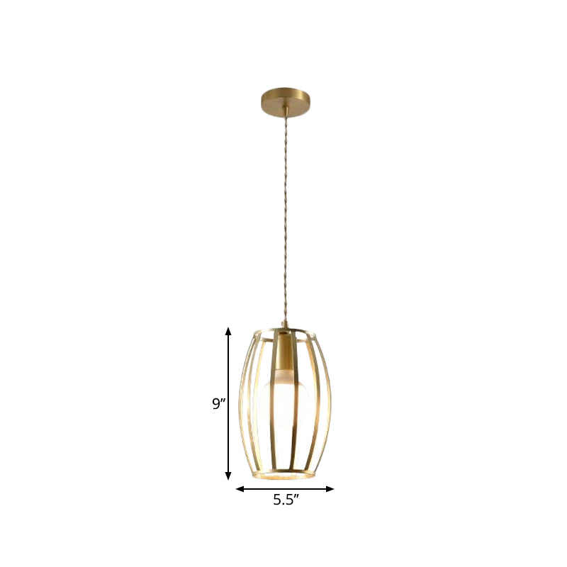 Industrial Metal Pendant Lighting with Gold Finish and Wire Frame for Dining Room - 1 Head Square/Triangle Design