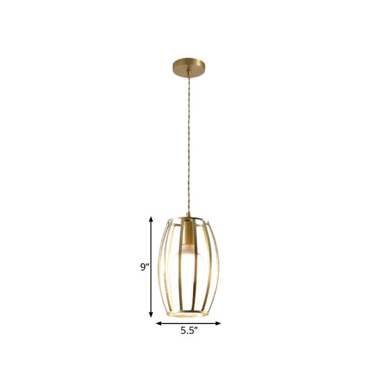 Industrial Metal Pendant Lighting With Gold Finish And Wire Frame For Dining Room Or Ambient