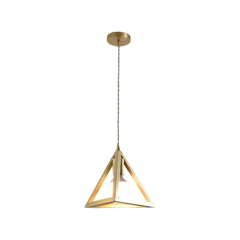 Industrial Metal Pendant Lighting with Gold Finish and Wire Frame for Dining Room - 1 Head Square/Triangle Design