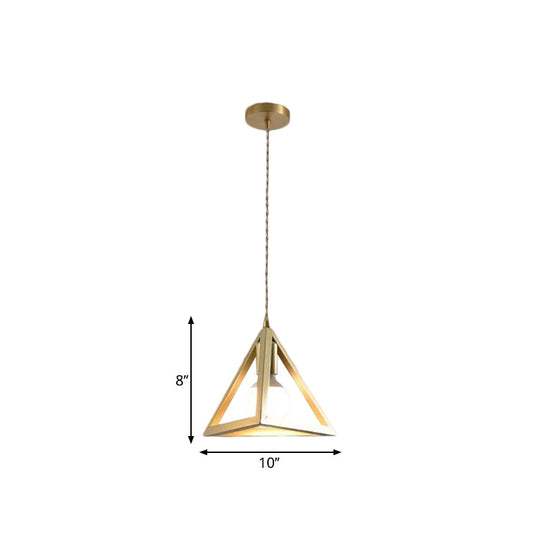 Industrial Metal Pendant Lighting with Gold Finish and Wire Frame for Dining Room - 1 Head Square/Triangle Design