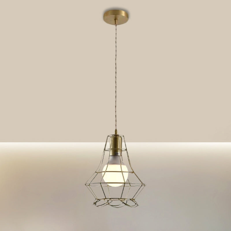 Industrial Metal Pendant Lighting With Gold Finish And Wire Frame For Dining Room Or Ambient / Urn