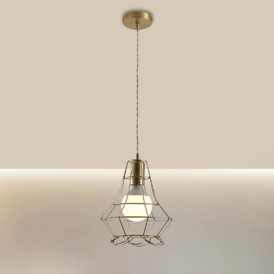 Industrial Metal Pendant Lighting With Gold Finish And Wire Frame For Dining Room Or Ambient / Urn