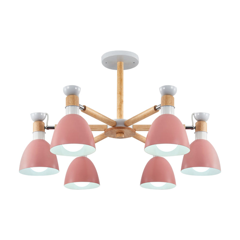 Metal Macaron Chandelier For Kids Bedroom - 6-Light Bowl Shade Ceiling Light