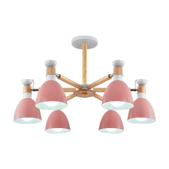 Metal Macaron Chandelier For Kids Bedroom - 6-Light Bowl Shade Ceiling Light