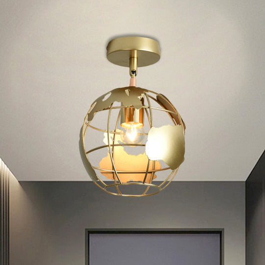 Stylish Metal Semi-Mount Ceiling Fixture with Brass Finish - 1 Bulb Bedroom Lighting in Cylinder/Square Frame